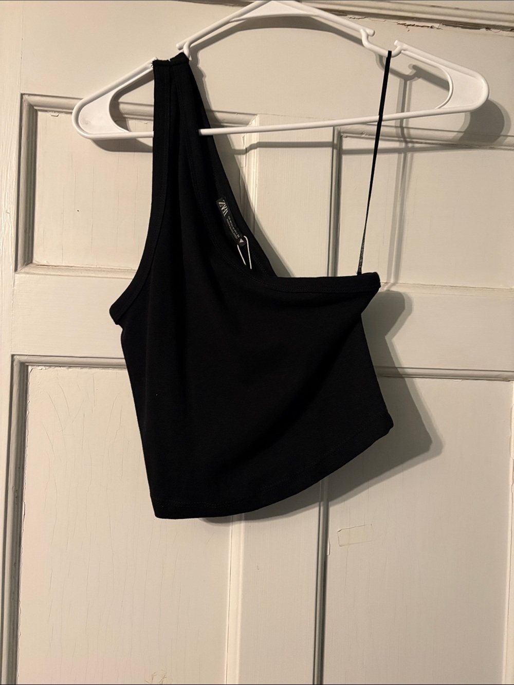 Zara Black One-Shoulder Asymmetric Crop Top